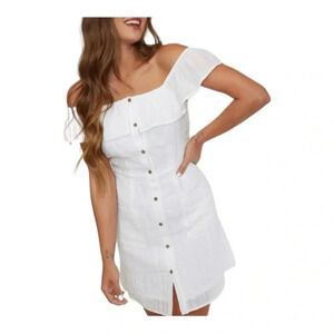 PARADISE Off The Shoulder Button-Down
Woven Mini Dress in White New‎ Medium